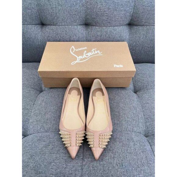 Christian Louboutin Nude Patent Leather Spiked Flats